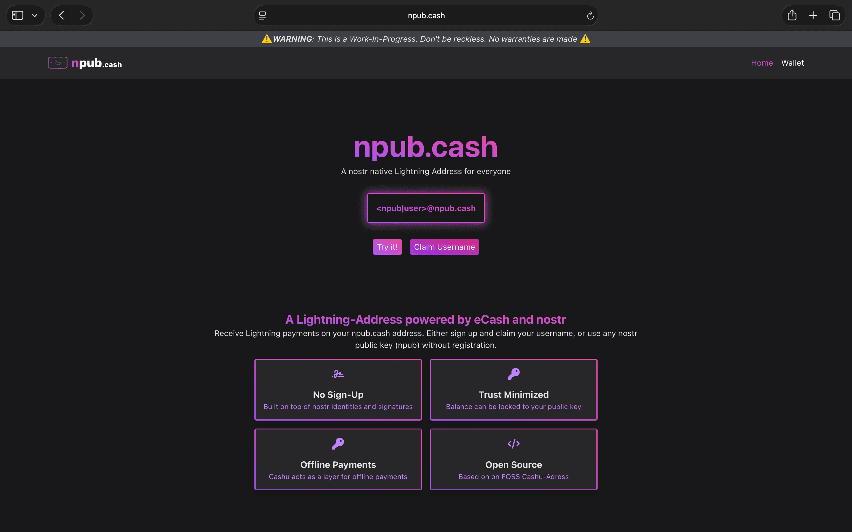 The npub.cash website
